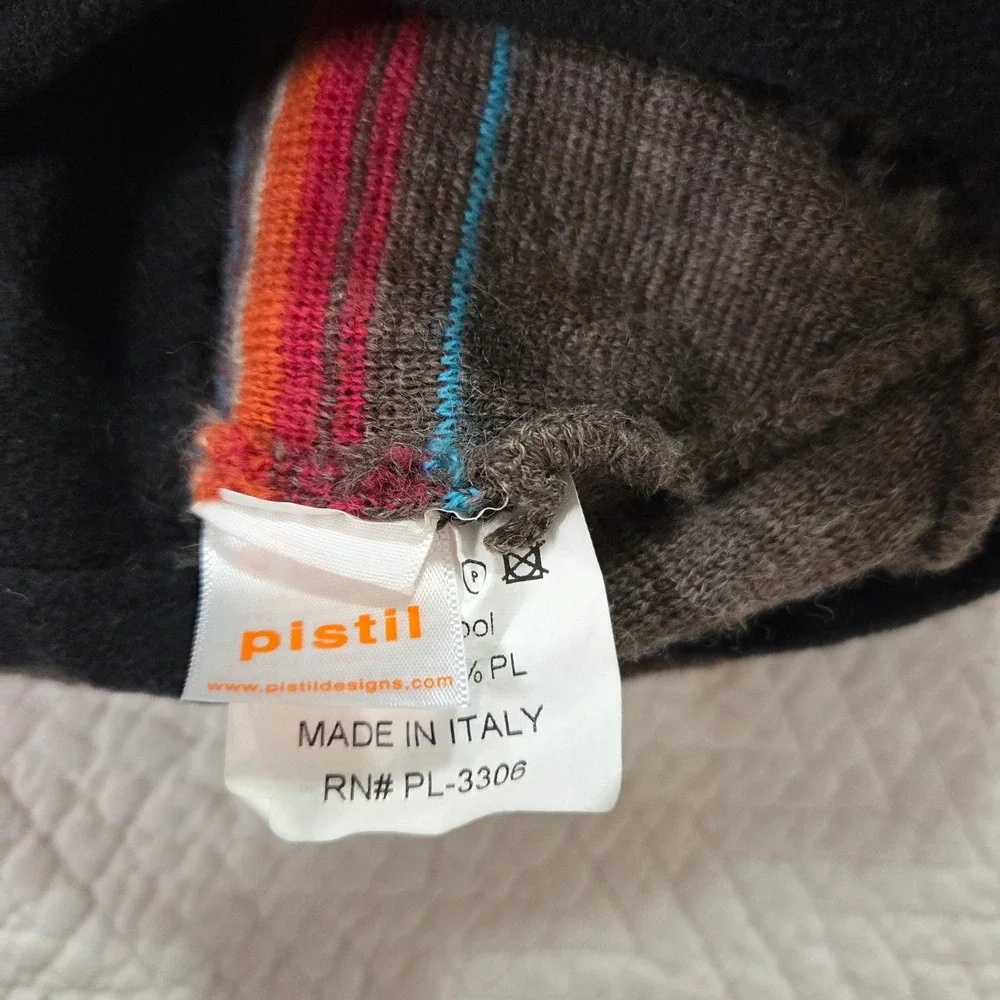 Pistil Mens Wool Blend Striped Fleece Lined Beanie Hat Brown Red Made in Italy